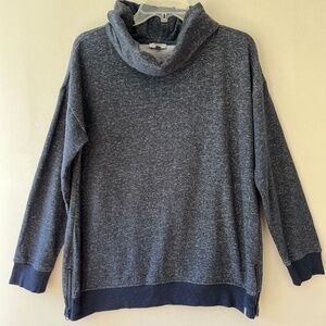 TALBOTS Sz M Blue Turtle Neck Fleece Sweatshirt Pullover Top Size Zip Stretch